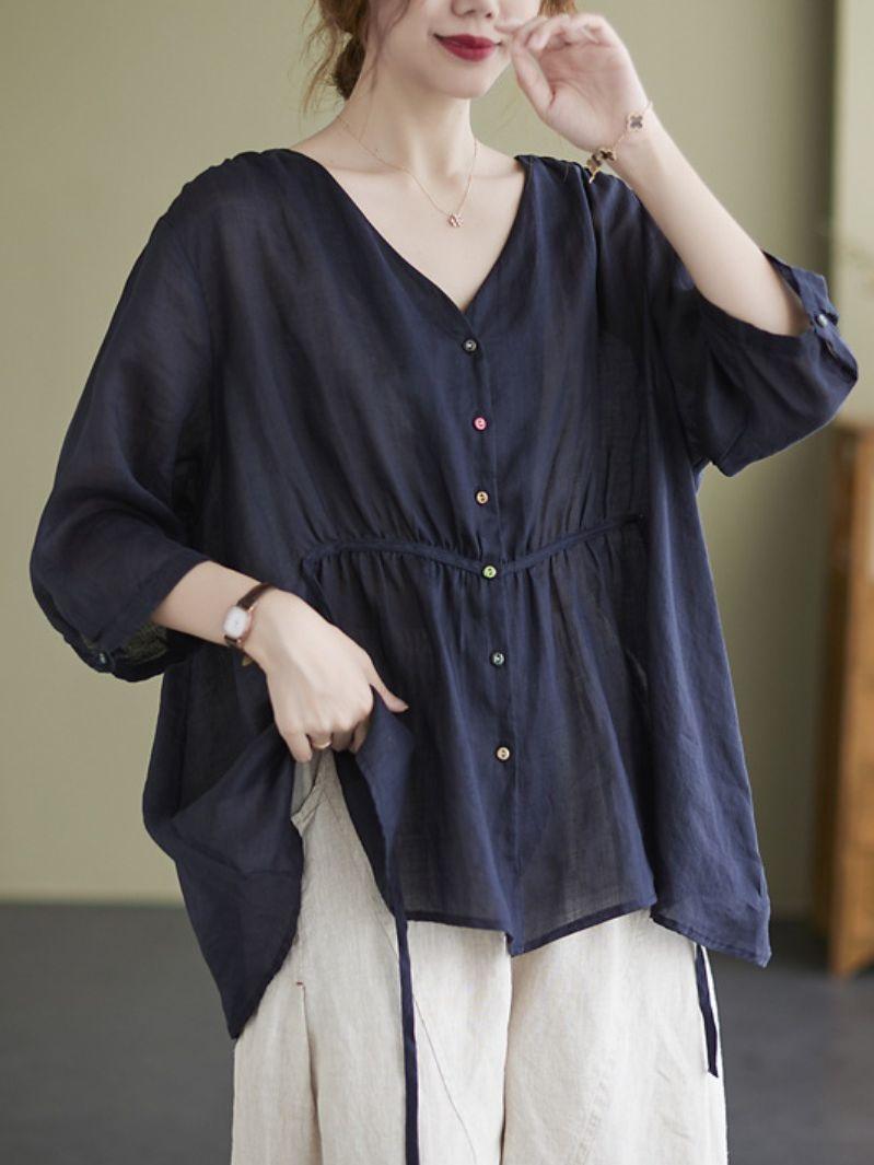 Women's Blouses & Shirts Casual Vintage Blouse Women Tops 2022 Autumn V-neck Three Quarter Sleeve Loose Button Tie Solid Color Female Shirts, Khaki
Women's Blouses & Shirts Casual Vintage Blouse Women Tops 2022 Autumn V-neck Three Quarter Sleeve Loose Button Tie Solid Color Female Shirts, Khaki