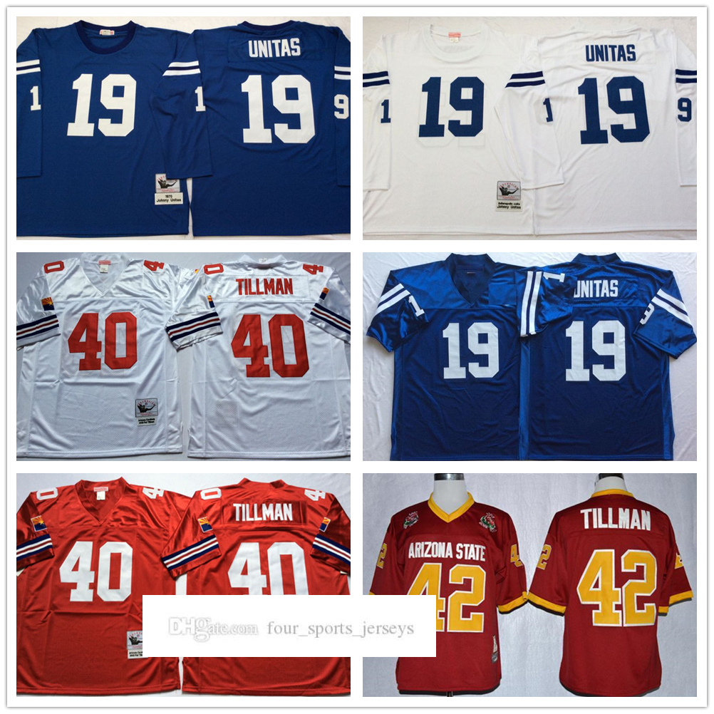 NCAA College 75th Vintage Football 40 Pat Tillman Jersey Stitched 19 Johnny Jerseys Unitas Shirt Black White Blue Red Mitchell&Ness