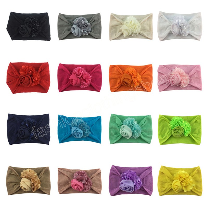 Fashion Baby Girls Chiffon Flower Knit Headband Infant Nylon Wide Hairband Kids Rose Headwear Newborn Birthday Gifts Photo Props