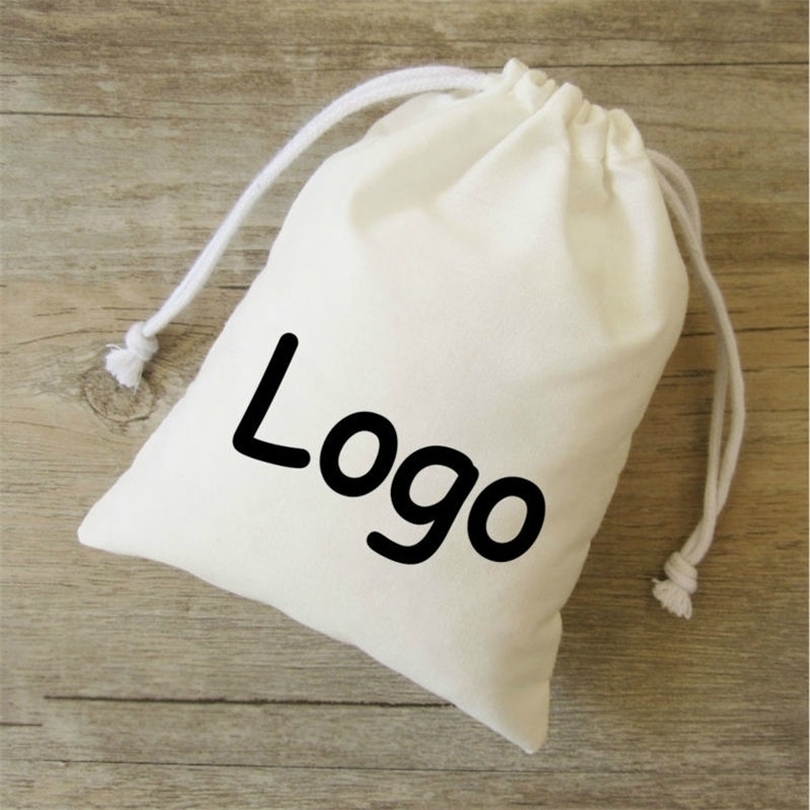 50PCS Cotton Gift Bag Jewelry Packaging Drawstring Pouch Makeup Party Candy Gift Wrapping Bags Sachet Pocket Print Logo Custom T200602