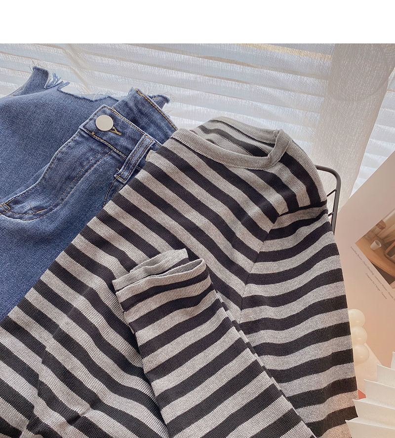 Autumn style Korean striped hit color long sleeved short section casual bottoming t shirt 220728