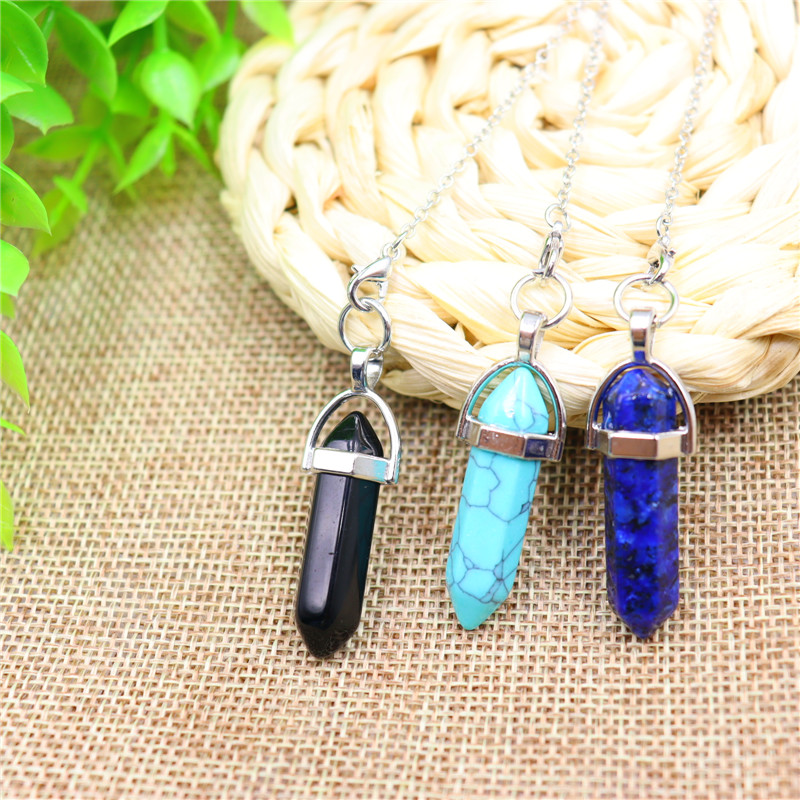 Natural Stone charms Pendulum for Dowsing Divination Hexagonal Prism Quartz Bullet Pendulum Energy Healing Crystal Reiki Chakra Pendulo