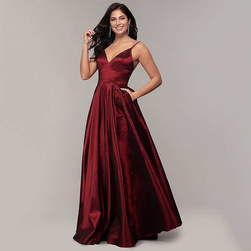 AE47 Vestido De Festa Navy Blue Long Prom Dresses Sexy V Neck Green Satin Evening Party Gown A-line 220429