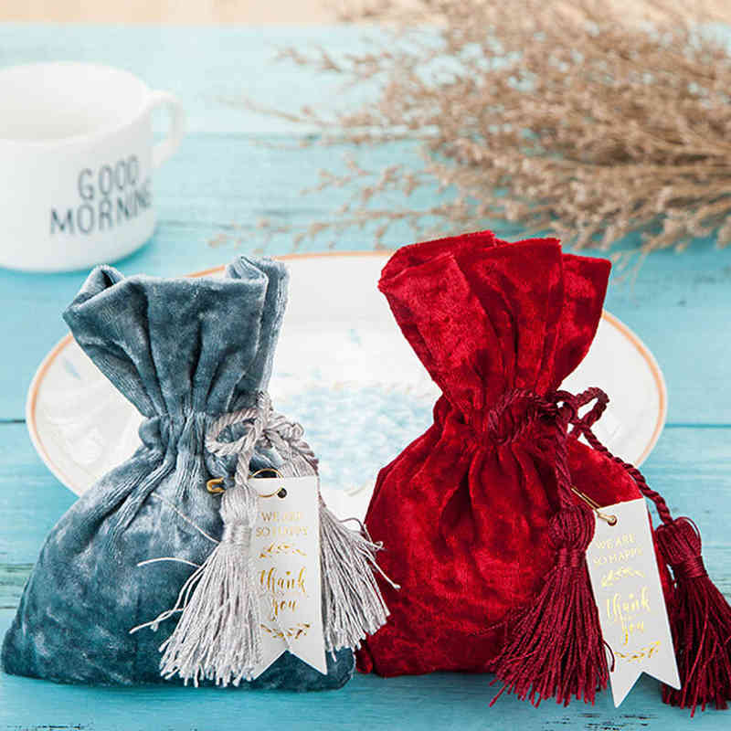 10pcs Creative 11x14cm Red Velvet Bags Drawstring Gift Bags For Wedding Gift Small Gold Drawstring Gift Velvet Bag Candy Pouches AA220318