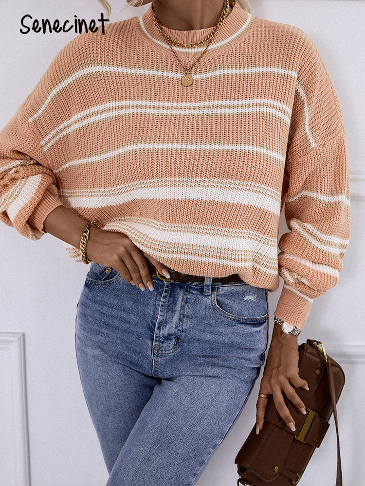 Senecinet Casual Knit Pullover Women Autumn Winter Fashion Long Sleeve Top Gentle Solid O Neck Ladies Loose Stripe Sweater W220817