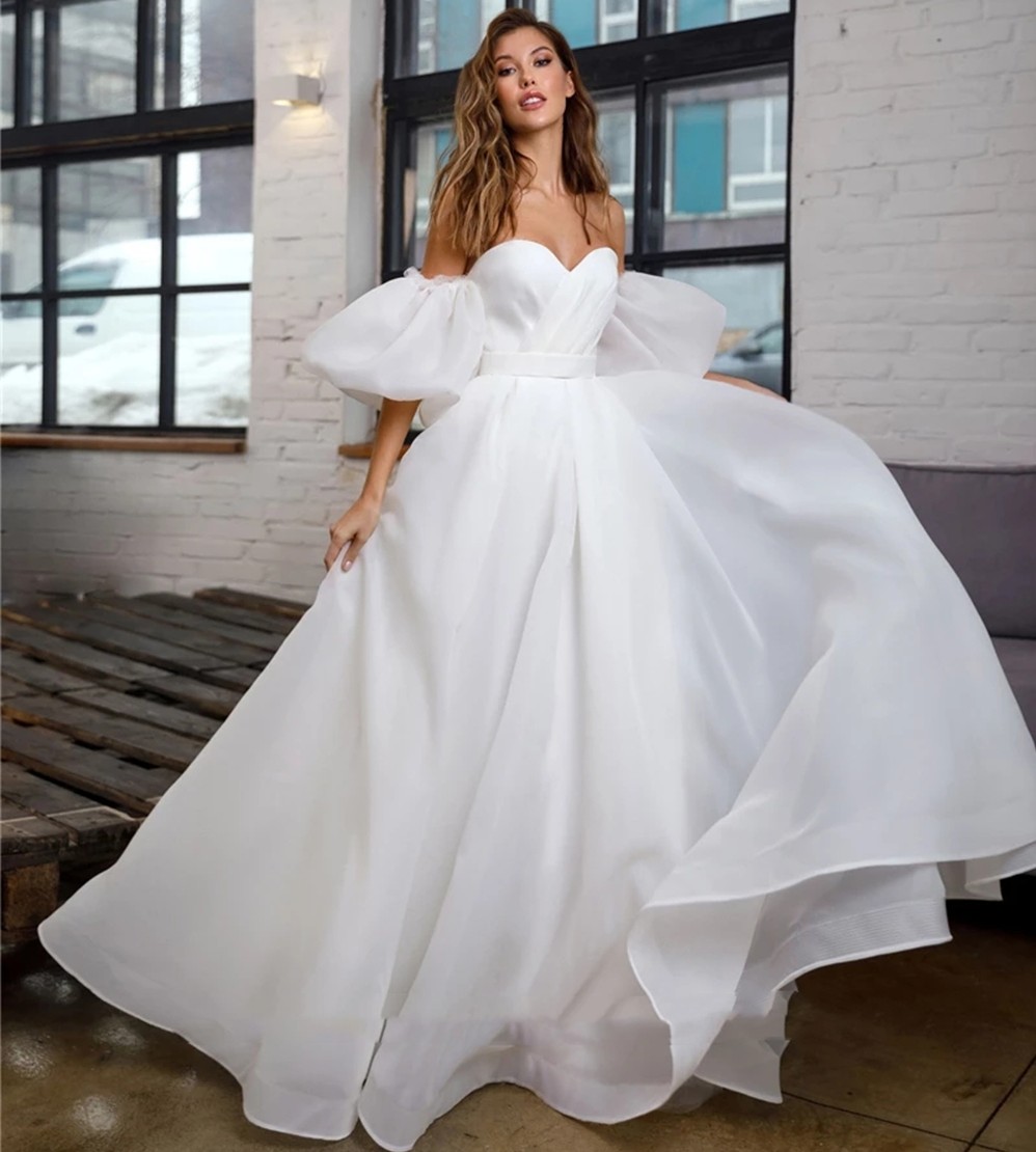 Sweet Organza Wedding Dress Detachable Puff Sleeves Elegant Romantic A-line Bridal Dresses Princess Gowns Vestido de Noiva 2022 Robe De Mariage