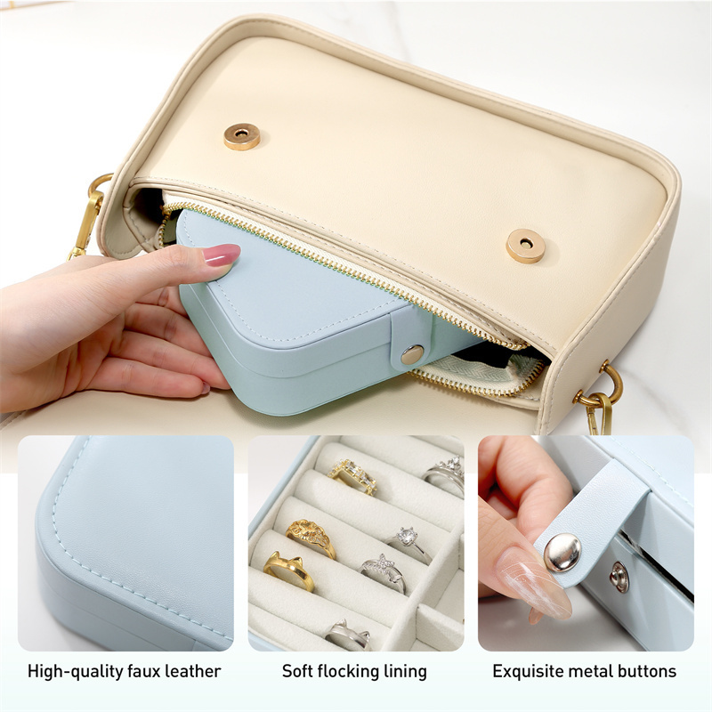 Casegrace Mini Travel Jewelry Box Storage Organizer Packaging Case Portable PU Leather Earring Ring Necklace Jewellery Organizer 220812
