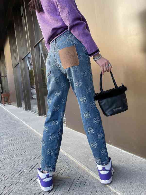Spring new full print suede pocket print high waist straight open ankle jeans