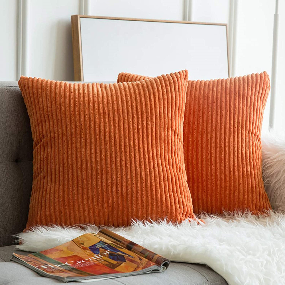 Supersoft Corduroy Cushion Cover Solid Striped Throw Covers Decorative Pillow Case for Sofa Bed Living Room Decoration