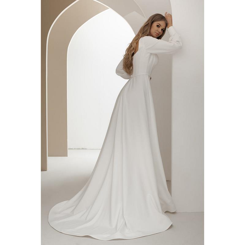 Ivory Satin Bridal Gown Long Sleeves Square Floor-Length A-Line Wedding Dresses 2022 Soft Satin Vestidos De Noiva