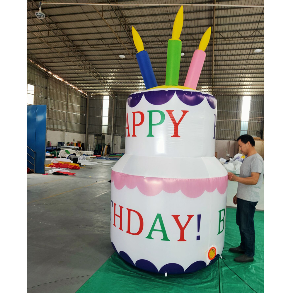 giant inflatable happy birthday cake model for party decoration outdoor event with 3 Meters tall oxford or pvc material