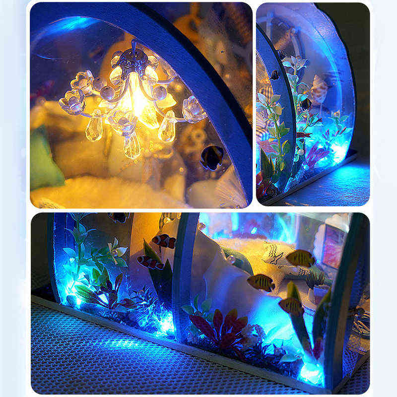 Diy Dollhouse Miniature Building Kit Roombox Undersea Tiny House Mini Model Wooden Doll House Furniture Toys For Children Gifts AA220325