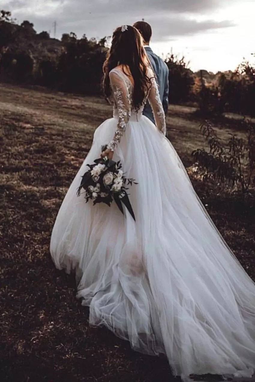Boho Country Wedding Dresses Bridal Gown Long Sleeves Plus Size Lace Applique Vestido De Novia 401