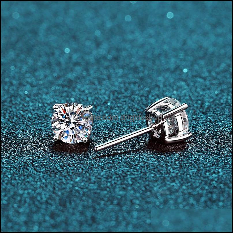 Stud Earrings Jewelry 925 Classic Sier F Color Moissanite Vvs Fine Diamond Earring With Certificate For Women Gift Drop Delivery 2021 Vus89
