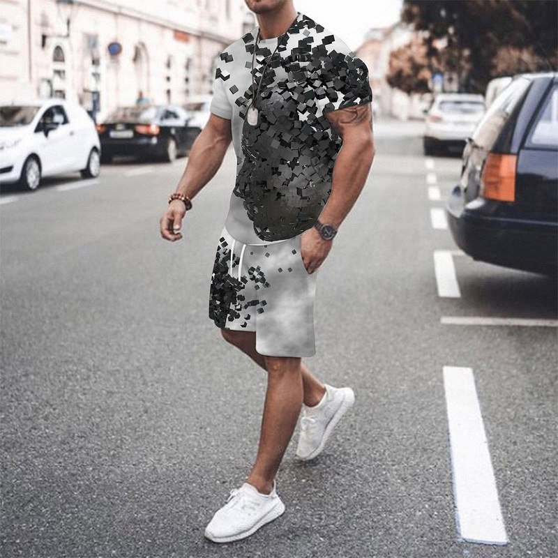 Summer 3D Print Play Cards Men's Set Sportswear Track Suites For Man Fitness Clothes Short-Sleeved T-Shirt Shorts 2-Piece Suit 220817