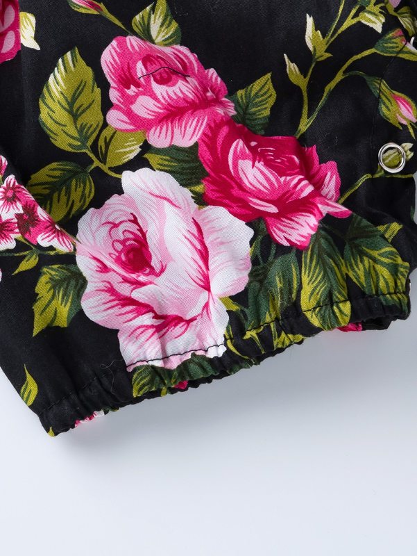 Baby girl flower pleated upper body suspender, Jumpsuit shorts and hair belt SHE