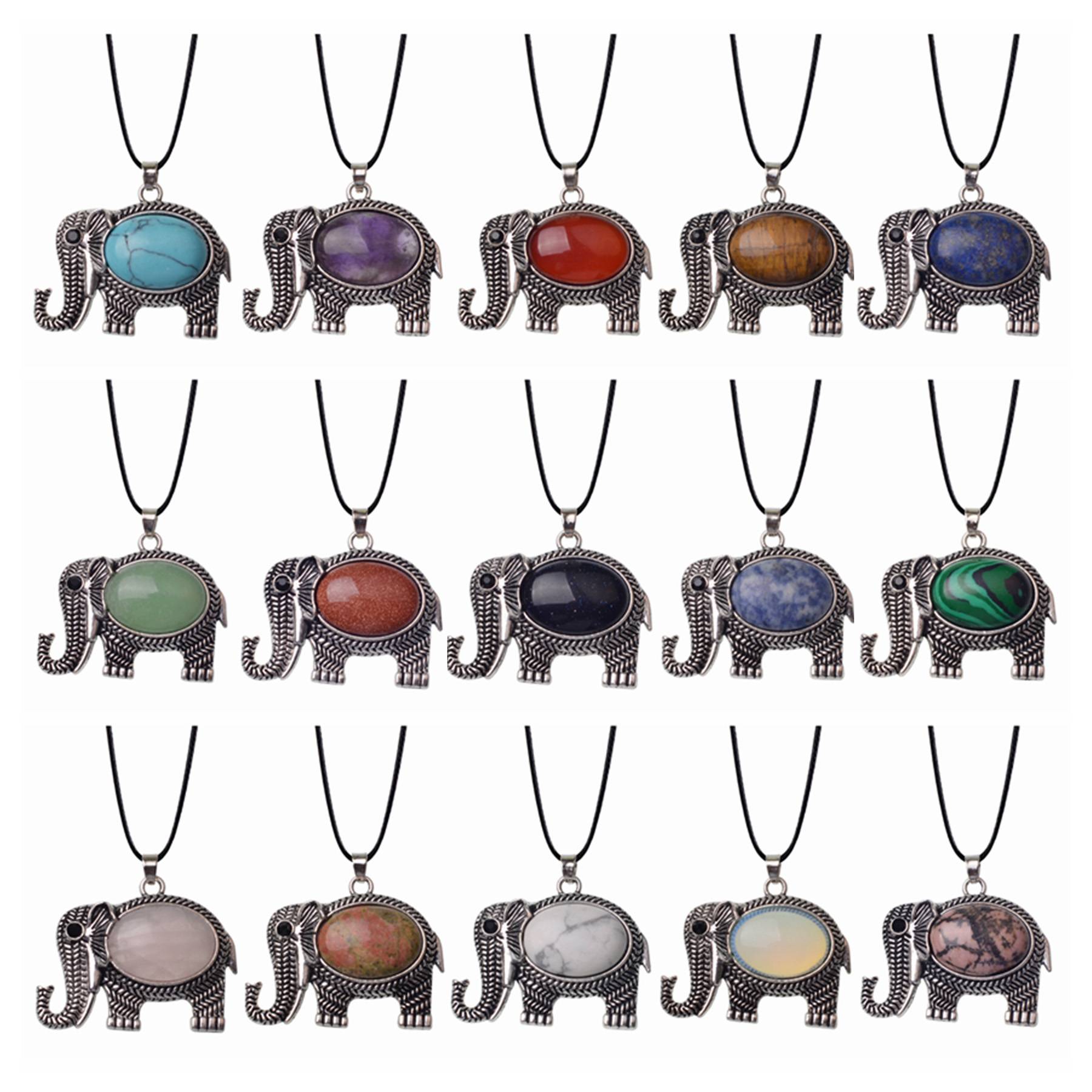 Elephant Alloy Pendant Jewelry Antique Exquisite Carving Elephant Charm Necklace Women Leather Chain
