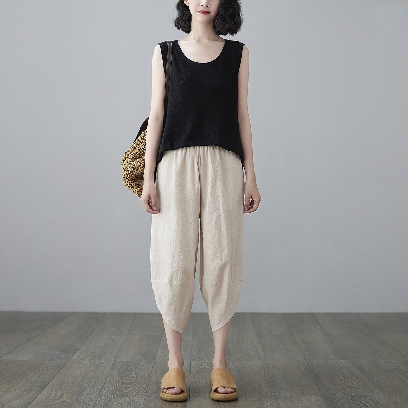 Shimai Cotton Linen Loose Trouser Pants Large Size Straight Leg Unique Wide Pant Ladies Summer Pure 220325