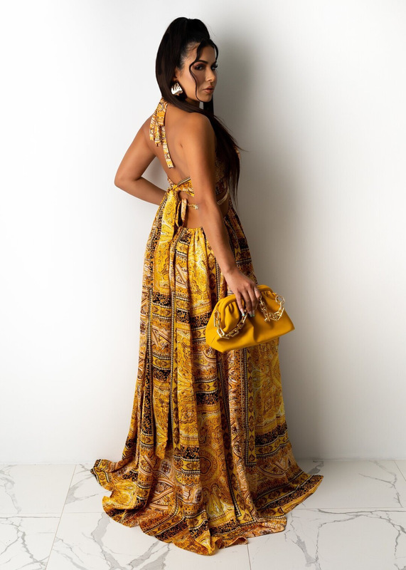 INS test Women Sexy Floral Print Summer Dresses Bohemian Style Halter Sleeveless Backless High Waist Split Ankle-length Dress 220426