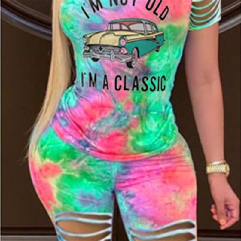 Summer I M NOT OLD I M A CLASSIC Letter Print Women Short Sets Plus Size Ribbon Sleeves Tie Dye Tee Tops T Shirt Shorts 220616
