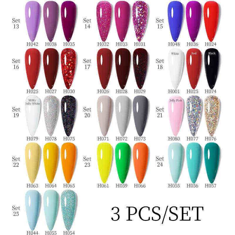 Nail Gel Toy 3pcs Glass Bottle Polish Set Color Series Glitter Semi Permanent Soak Off Uv Art Manicure 0328