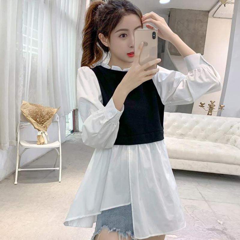 Knitted Patchwork Fake Two Piece Shirts Women Irregular Puff Sleeve Causal Tops Stand Collar Vintage Sexy Blouse Femme Women's Blouses &, Black
Knitted Patchwork Fake Two Piece Shirts Women Irregular Puff Sleeve Causal Tops Stand Collar Vintage Sexy Blouse Femme Women's Blouses &, Black