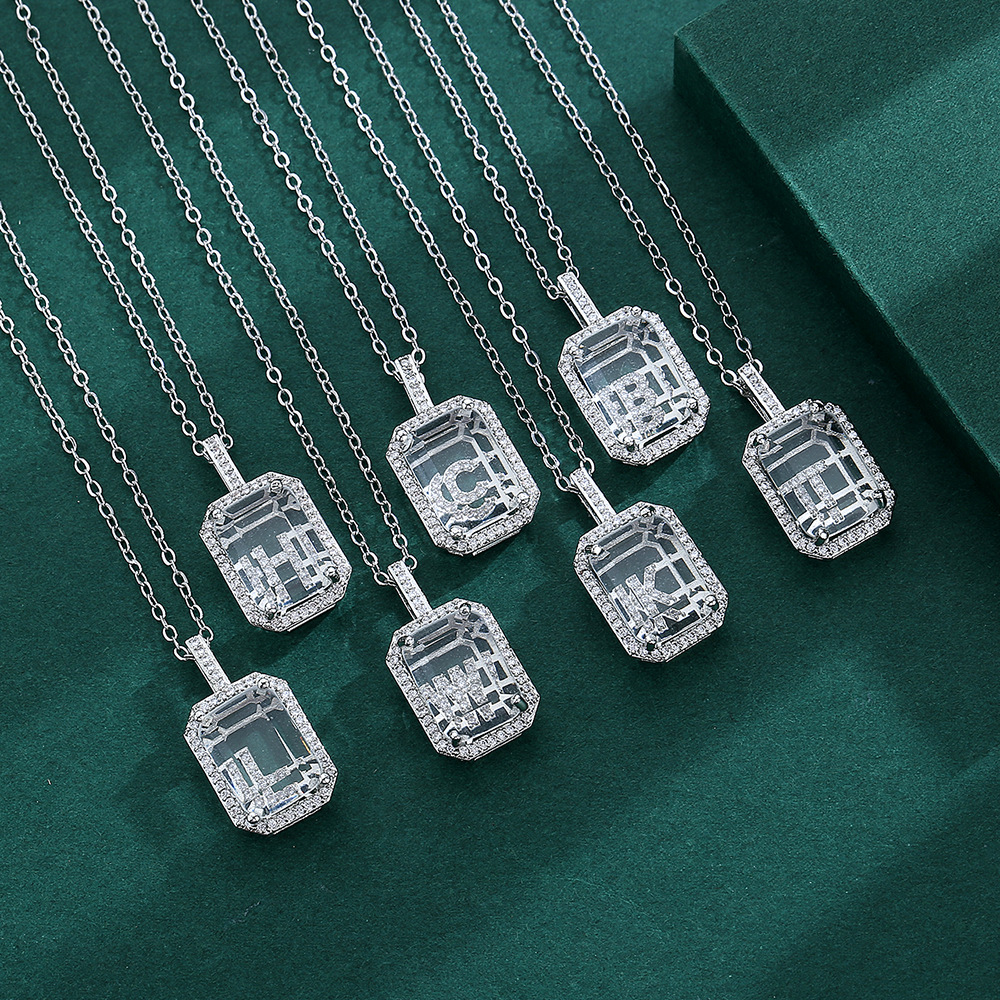 Tiktok Top Sell Letter Pendant Simple Fashion Jewelry 925 Sterling Silver Pave White Sapphire CZ Diamond Gemstones Party Perfume bottle Clavicle Neckl