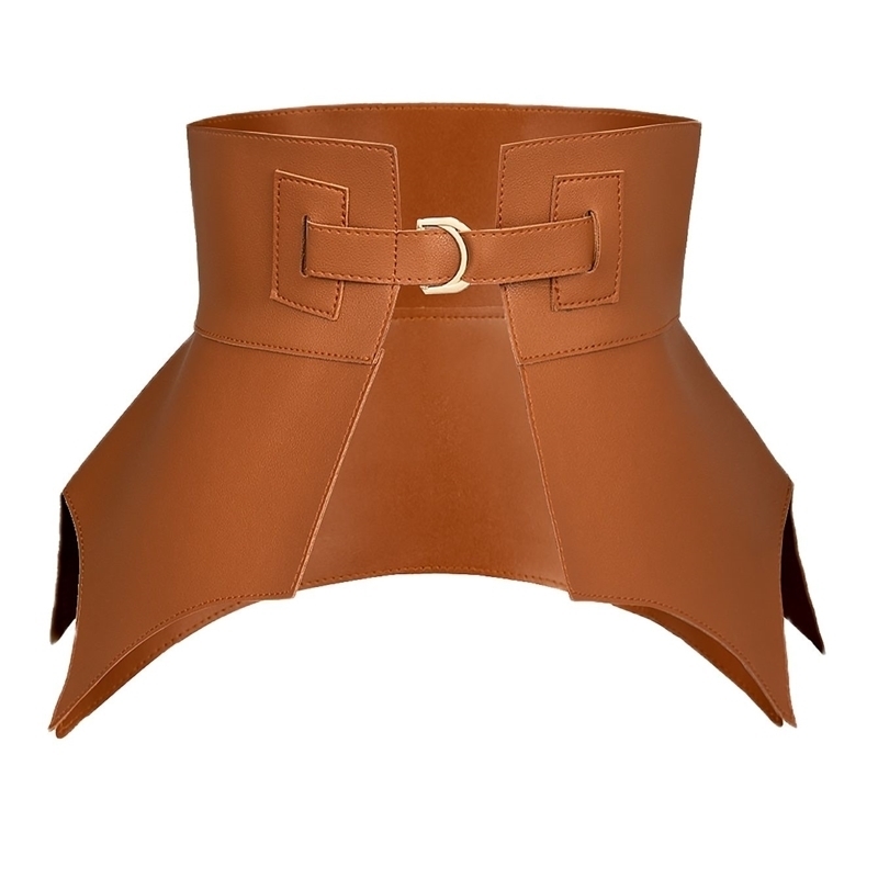 Brown Irregular Pu Leather Long Wide Belt Punk Style Women Fashion Autumn Winter PU Waistband Corset Belts 220615