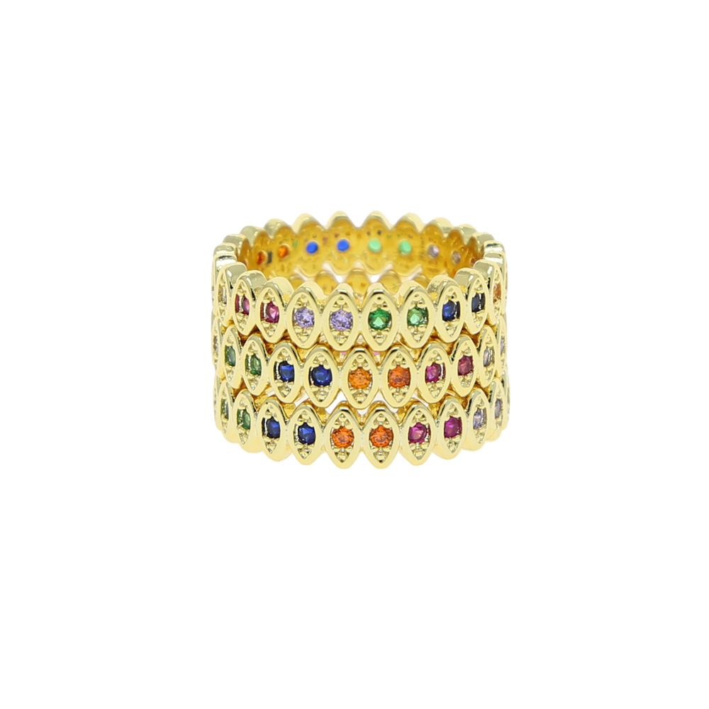 Gold Plated band finger ring with rainbow cubic zircon stones paved women lady engagement wedding rings jewelry wholesale