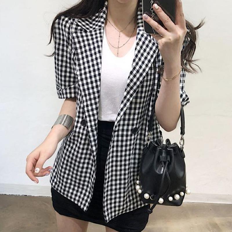 Women's Suits & Blazers Retro Lapel Black And White Plaid Small Suit Jacket Female Korean Summer Casual All-Match Loose Short-Sleeved Jacket, Black white
Women's Suits & Blazers Retro Lapel Black And White Plaid Small Suit Jacket Female Korean Summer Casual All-Match Loose Short-Sleeved Jacket, Black white