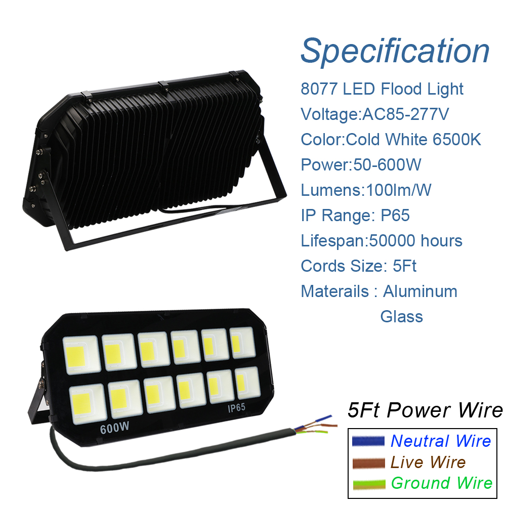 LED Flood Lights 600W Outdoor 500W Reflectors 400W 300W 200W IP66 Waterproof Exterieur COB Floodlight for Garden, Backyard, Garage, Playground USA STO
