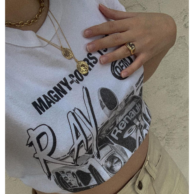 Vintage Sexy Slim Crop Top Women Letter Print Pattern Cotton Short Sleeve Tee Shirt Summer Casual Streetwear T 220321