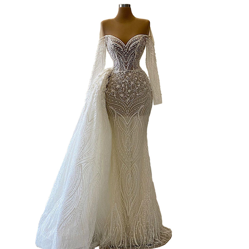 Elegant Ball Gown Wedding Dress Long Sleeves Strapless Deep V Neck Appliques Lace Off Shoulder Illusion Custom Made Bridal Dresses Floor Length Robe