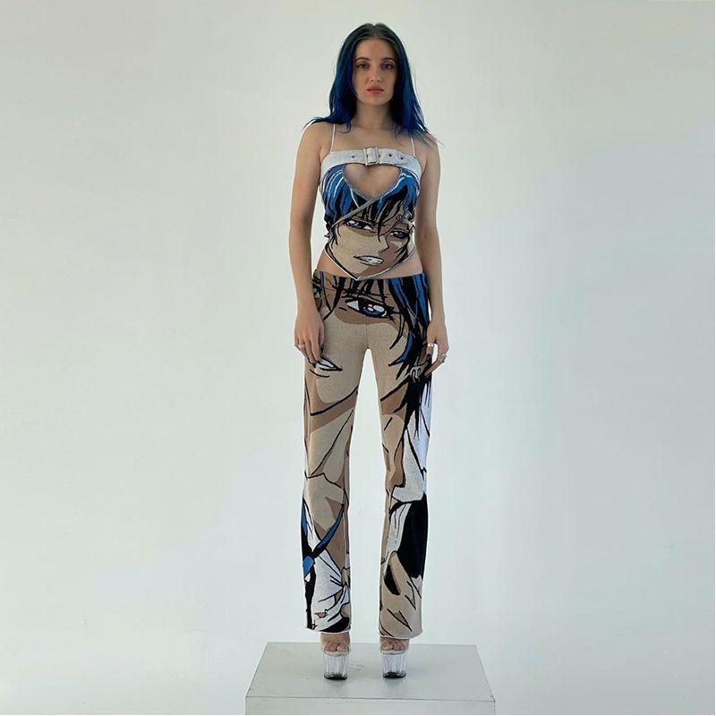 Women' Two Piece Pants Girls Euphoric Amine Cartoon Printed Waistband Vest Hollow Out Knitted Suspender SetWomen, Top
Women' Two Piece Pants Girls Euphoric Amine Cartoon Printed Waistband Vest Hollow Out Knitted Suspender SetWomen, Top