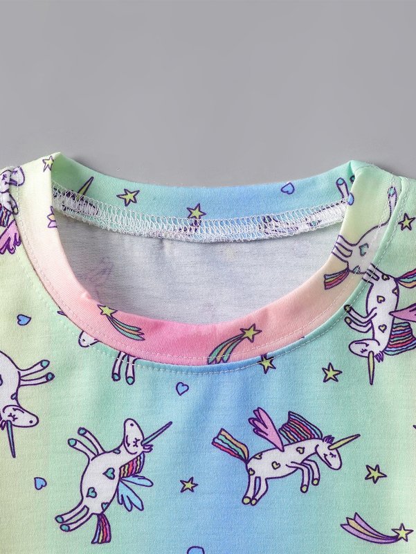 Toddler Girls Ombre Unicorn Print Tee & Bow Front Shorts SHE