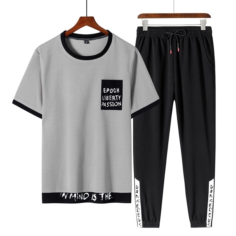 Plus 8XL 7XL Men Short 2PC Top Set Summer Sportsuits Set Mens ONeck Collar Fashion 2 Pieces Tshirt Shorts Tracksuit T200512
