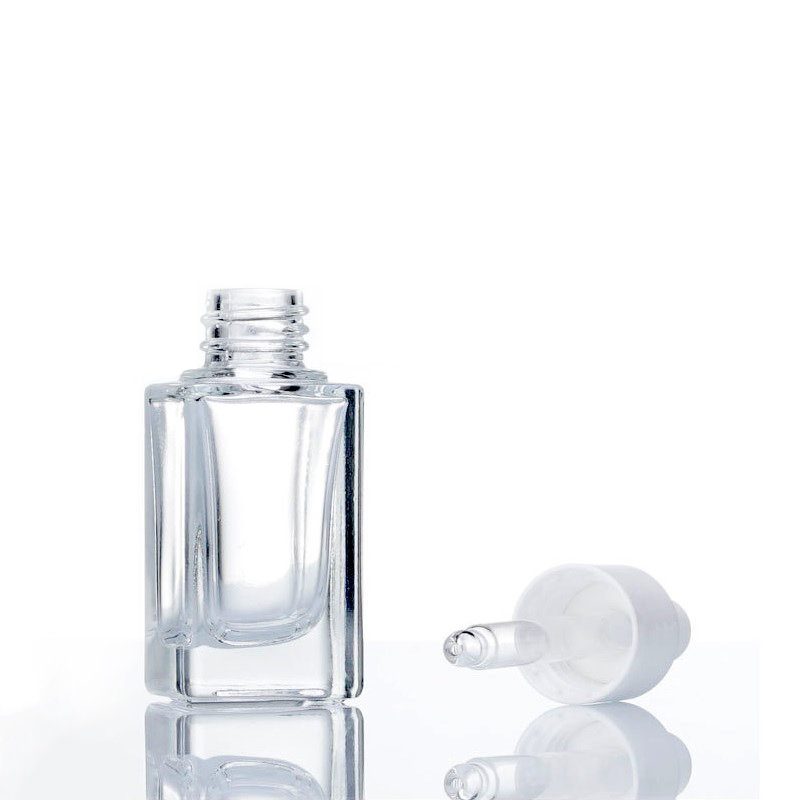 Clear Square Glass Dropper Bottle Essential Oil Perfume Bottle 15ml with White/Black/Gold/Silver Cap