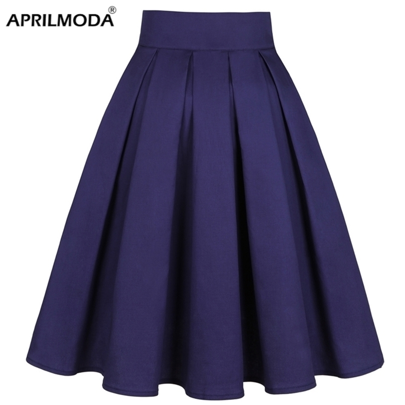 Women Solid Color Blue Pleated Skirt Shcool Y2K Summer High Waist Korean Harajuku Japanese Pinup Retro Vitage Midi A-line Skirts 220317