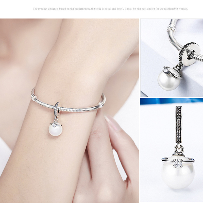 925 Sterling Silver Dangle Charm Clear CZ White Pearl Pendant Beads Bead Fit Charms Bracelet DIY Jewelry Accessories