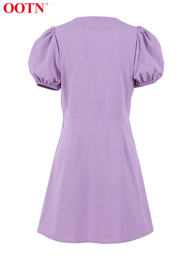 OOTN Sexy Deep V-Neck Short Summer Dresses Single Breasted Puff Sleeve Dress Female Fashion High Waist Vestido Streetwear 220511