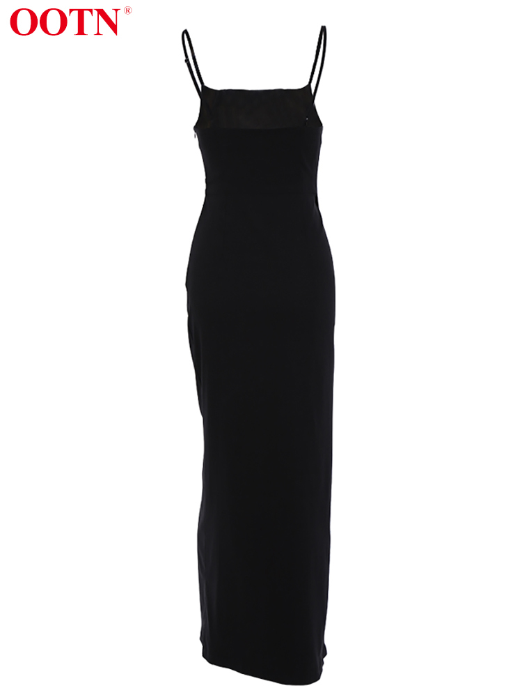 OOTN Black Sexy Slit Party Long Dress Woman Summer High Waist Maxi Dresses Female Square Neck Sleeveless Sundress Vestido 220511