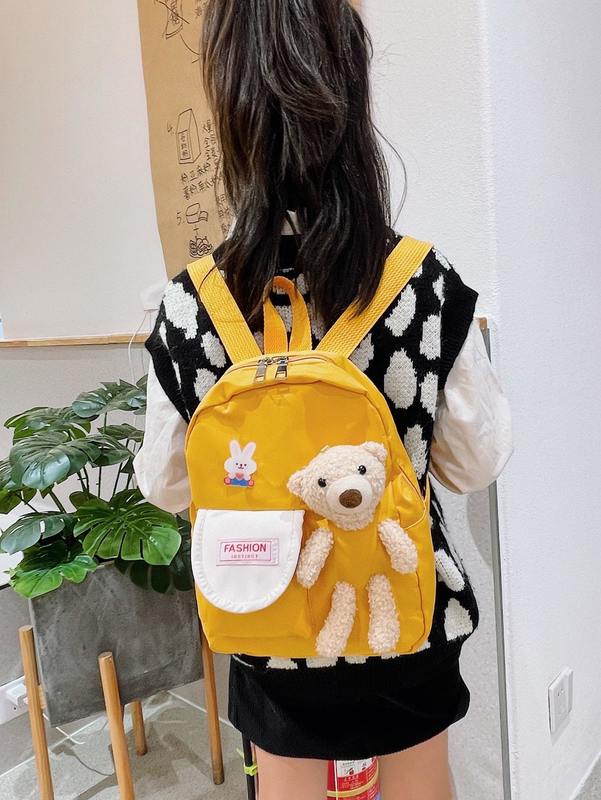 Kids Cartoon Bear Decor Letter Patch Classic Backpack SHE