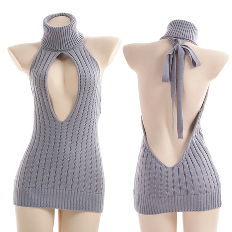 Fashion Sexy Women Backless Virgin Killer Sweater Turtleneck Open Chest Hollow Knitted Pullovers Fall Sweaters220812