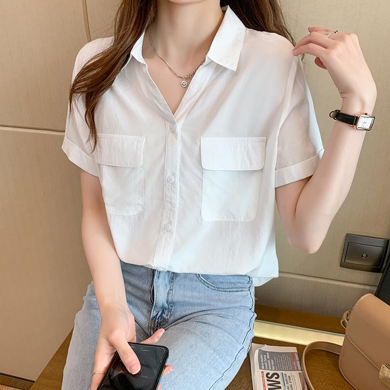 Women' Blouses & Shirts Women Japan Style Harajuku Simple Short Sleeve Summer Womens Chic Tops Retro All-match Pockets Trendy Girls, White
Women' Blouses & Shirts Women Japan Style Harajuku Simple Short Sleeve Summer Womens Chic Tops Retro All-match Pockets Trendy Girls, White