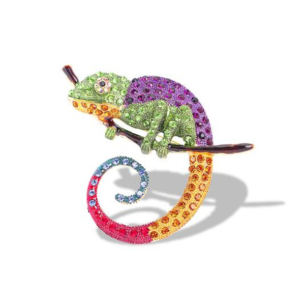 Large Lizard Chameleon Brooch Animal Coat Pin Rhinestone Fashion Jewelry Enamel Accessories Ornaments 2 Colors Pick GC1100