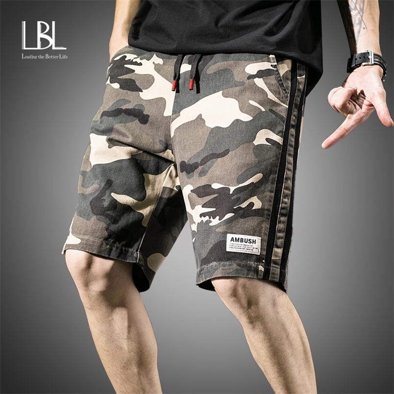 LBL Mens Shorts Summer Cargo Shorts Fashion Knee Length Drawstring Men Shorts Cotton Camouflage Work Bermudas Masculina 5XL 220507