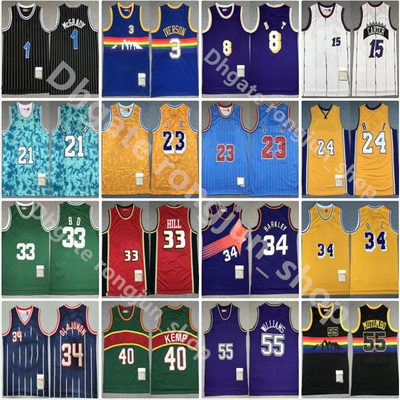 Mitchell Ness Men Retro Basketball Jersey Hill Iverson Paul Anthony Pierce Carter McGrady Durant Garnett Malone Mutombo Bibby Stockton Kemp Payton Barkley Muggsy