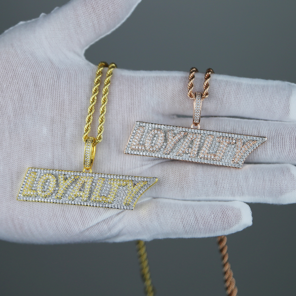 Full Iced Out Bling Pendant 5A Cubic Zirconia CZ Initial Letter Loyalty Charm Necklace Personalized Hip Hop Men Boy Rock Jewelry