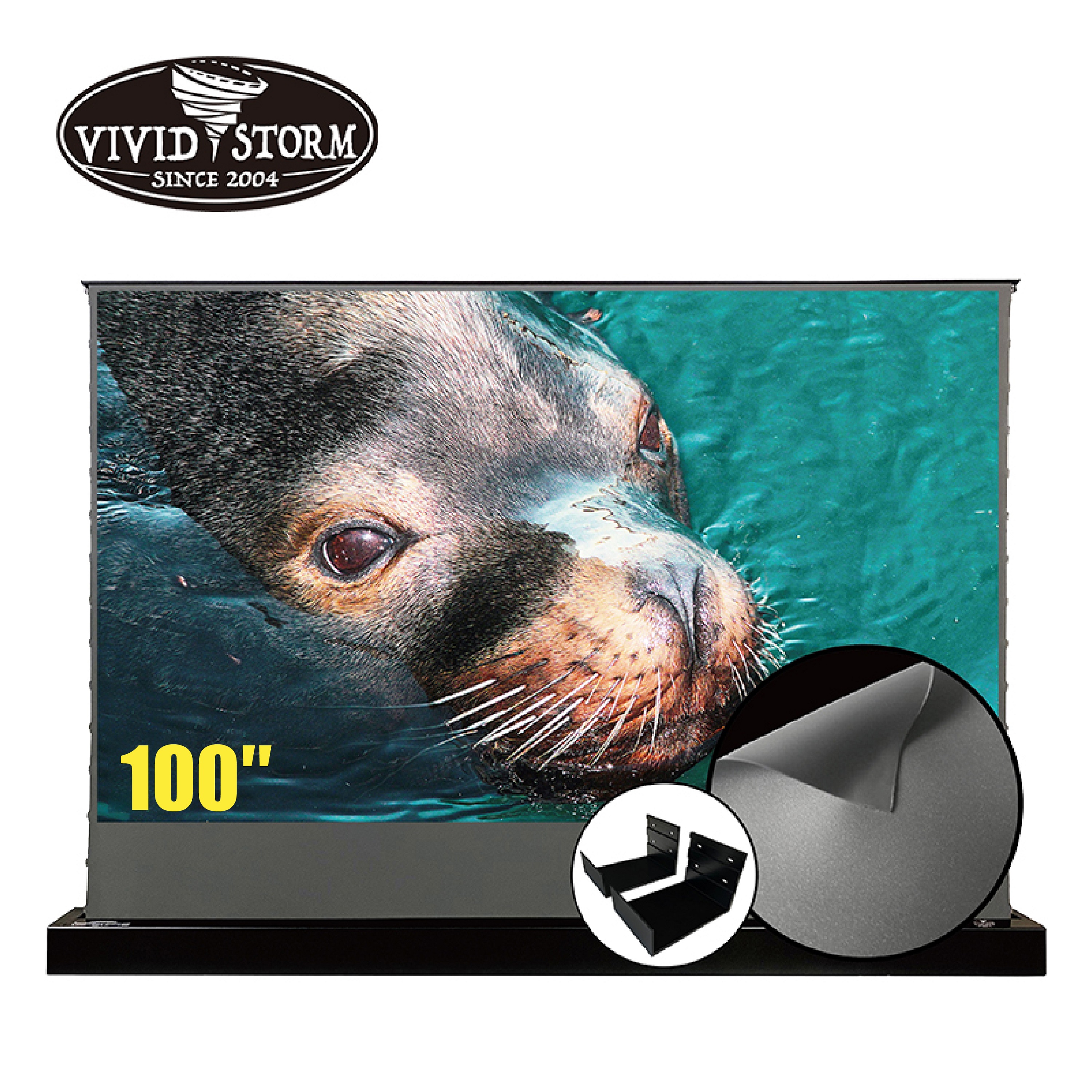 VIVIDSTORM 100 inch Electric Motorized Floor Rising Screen for Long Focus Throw ALR Projector with Wall Mount Projection Obsidian Ambient Light Rejecting
VIVIDSTORM 100 inch Electric Motorized Floor Rising Screen for Long Focus Throw ALR Projector with Wall Mount Projection Obsidian Ambient Light Rejecting