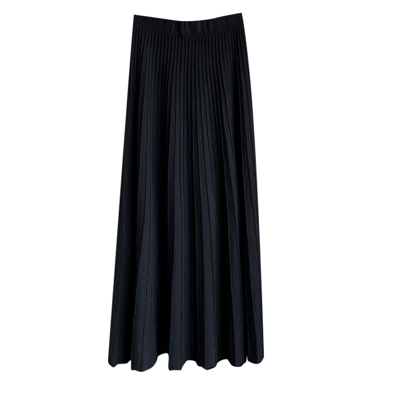 Thick and large swing knitted skirt women's mid-length Korean style elegant pleated high waist a-line 220317